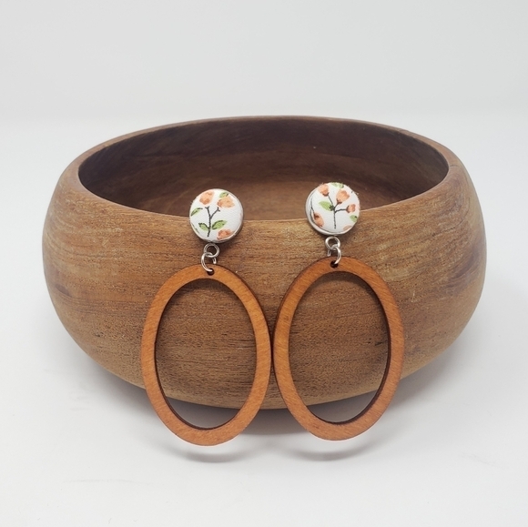 Handmade by Huffychic Jewelry - New Handmade | Floral Wooden Oval Earrings